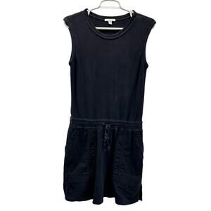 James Perse Sleeveless Black Dress Knit Denim Pockets Tie Waist Size 0 XS